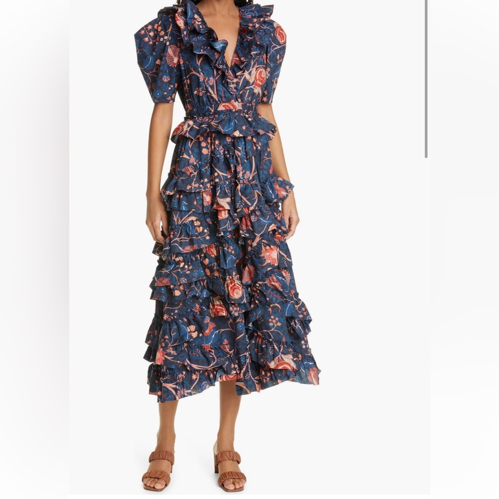 Ulla Johnson Aurora Floral Print Ruffle Midi Dress